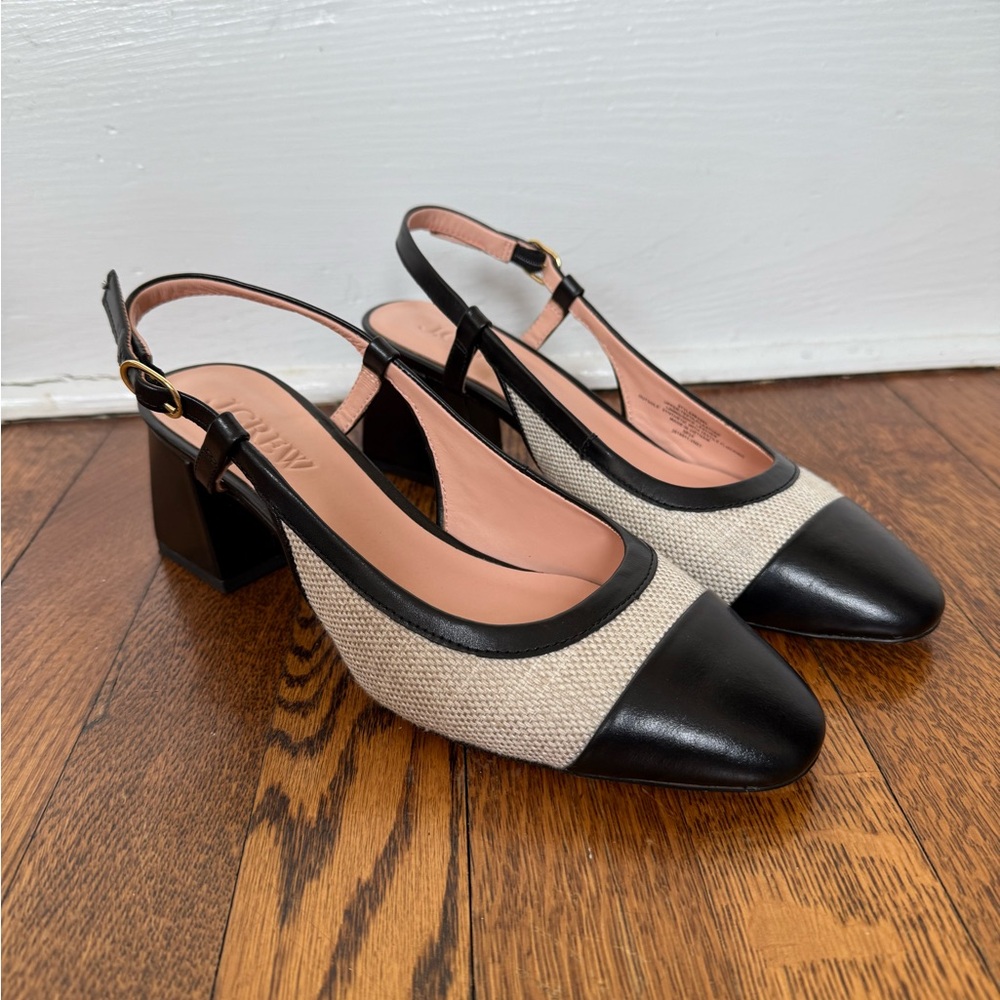 J Crew Layne cap toe heels in Spanish canvas